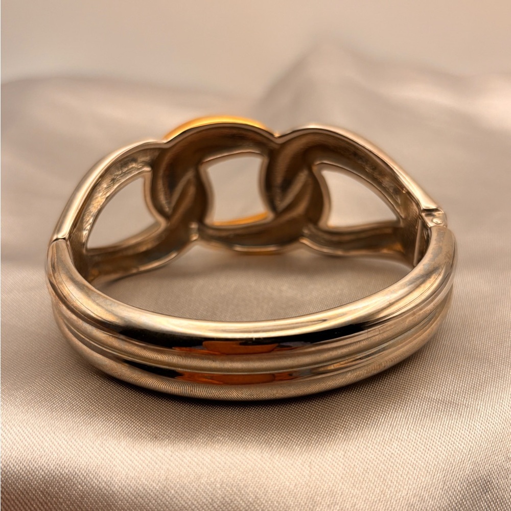 Bold Two-Tone Link Hinge Cuff Bangle Bracelet - Picture 8 of 12